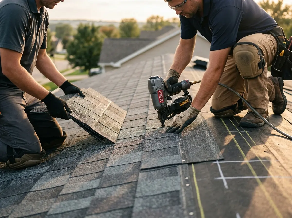 Professional roofer working on a residential roof in Bullhead City